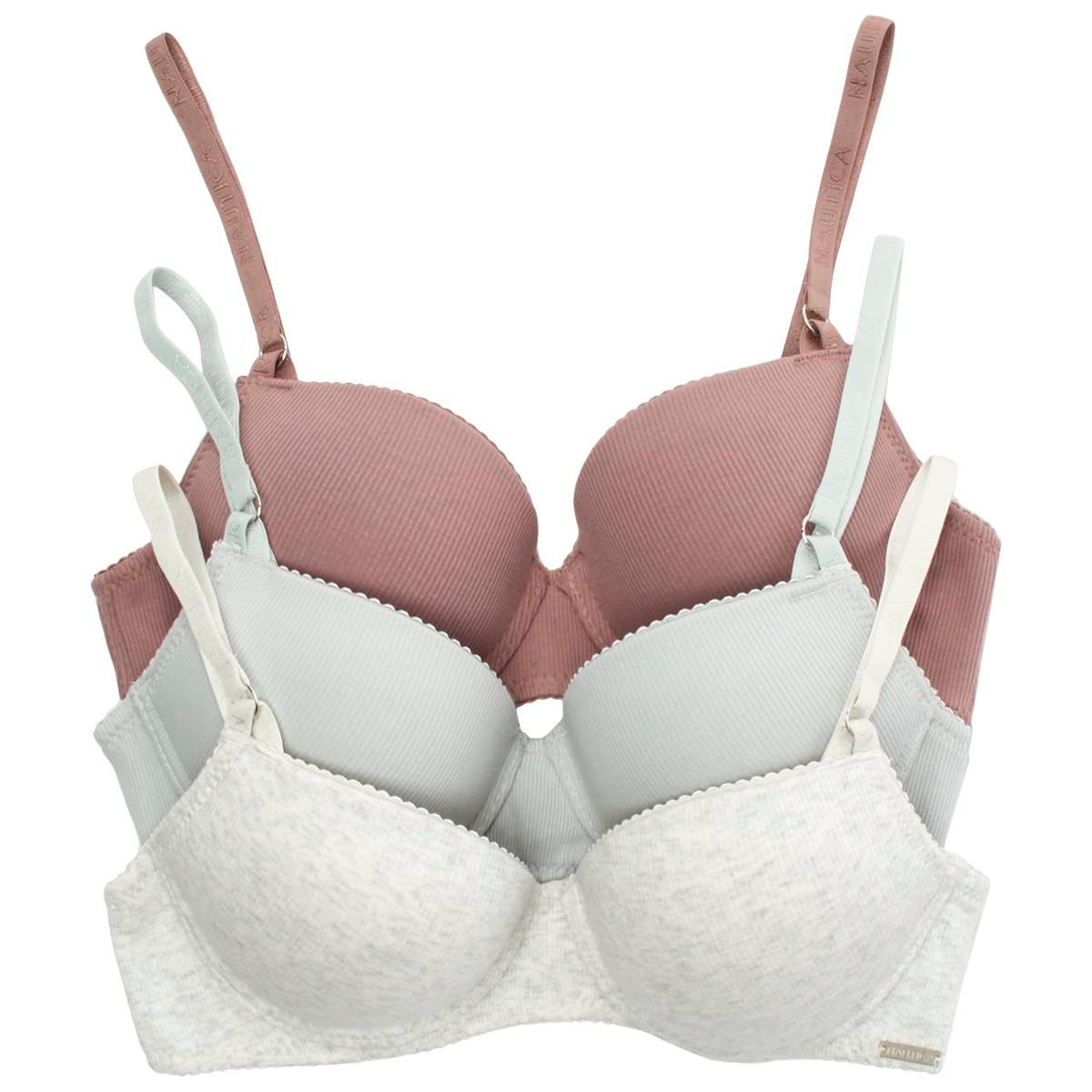 Womens Nautica 3pk. Rib Cottn T-Shirt Bras w/Picot Edge-NT1797