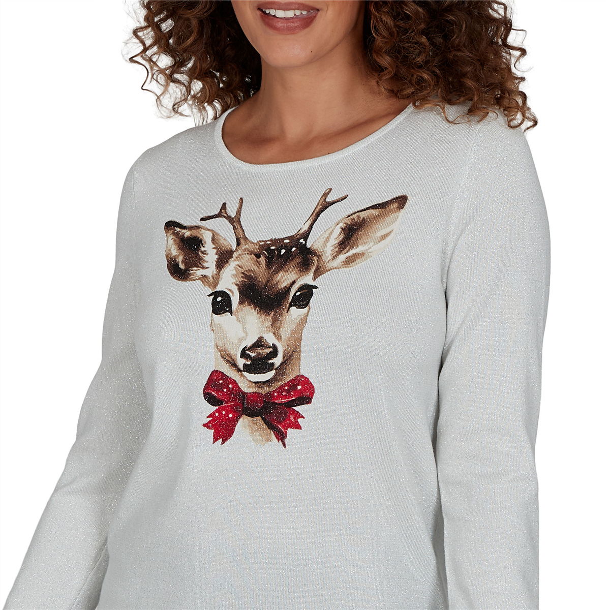 Womens Emaline Holiday Festivities Deer Graphic Sweater