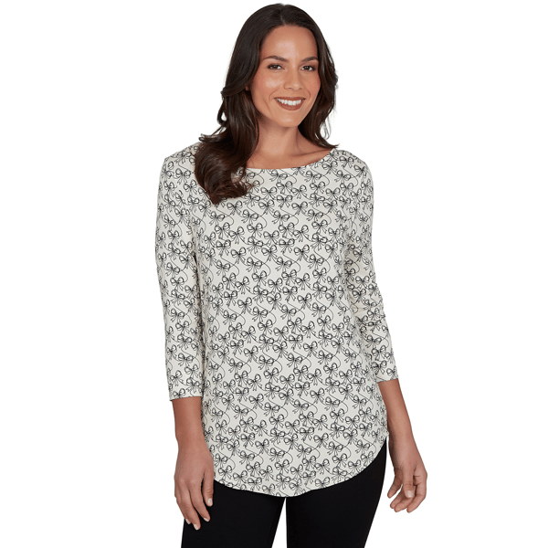 Womens Emaline Key Items 3/4 Sleeve Boat Neck Bow Tee - image 