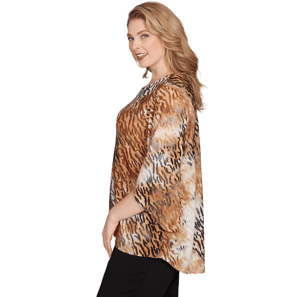 Plus Size Ruby Rd. New Neutrals Bell Sleeve Tie Dye Tiger Blouse