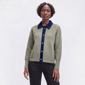 Womens Cyrus Long Sleeve Cable Denim Trim Button Front Cardigan - image 1