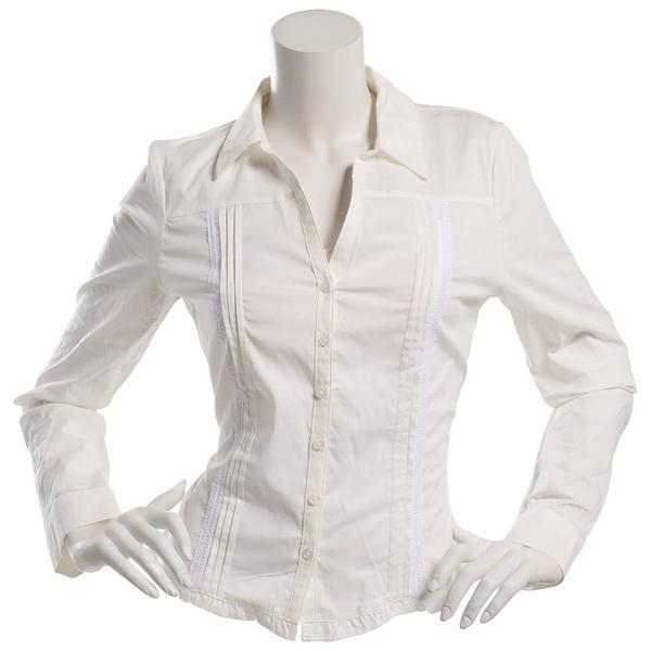 Juniors A. Byer Pintuck Poplin Ruffle Trim Button Up Top - image 