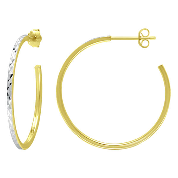 Sterling Silver Two-Tone Diamond Cut 20mm J Hoop Earrings - image 