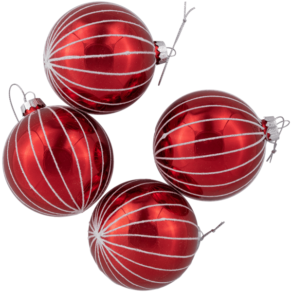 Northlight 4ct Shiny Red Striped Glass Ball Christmas Ornaments