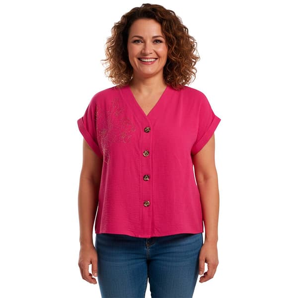 Plus Size Cocomo Short Sleeve Button Front Airflow Floral Blouse - image 