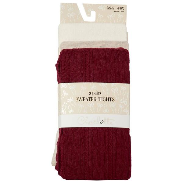 Girls Charlotte&#40;R&#41; 3pr. Solid Cable Sweater Knit Tights - image 