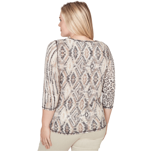 Petite Alfred Dunner Detail Driven 3/4 Sleeve Spliced Blouse