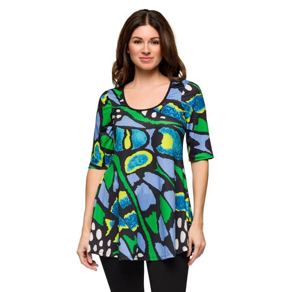 Womens 24/7 Comfort Apparel Blue Butterfly Casual Tunic Top - image 