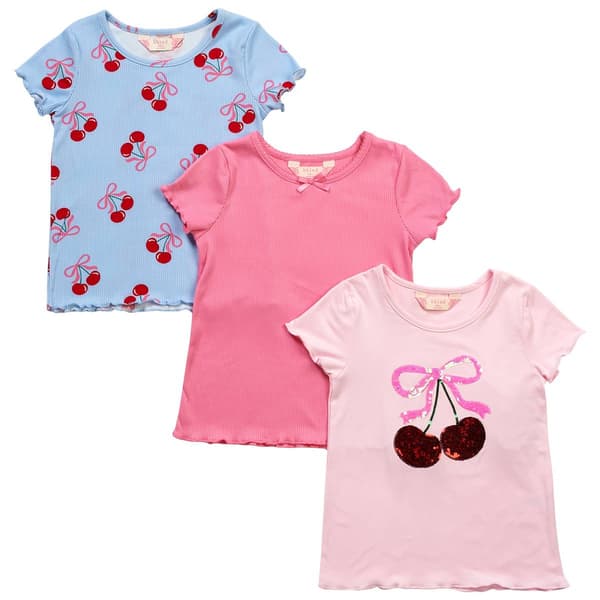 Girls (4-6x) Bkind 3pk. Short Sleeve Cherry Lettuce Hem Tees
