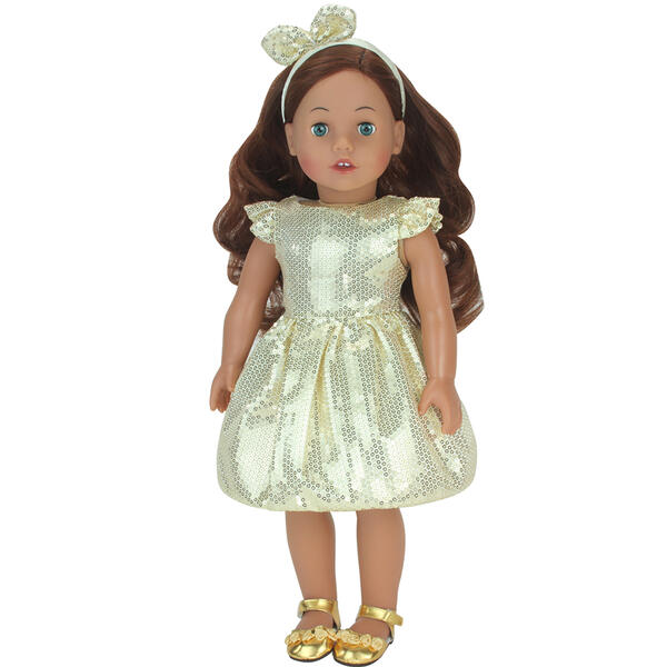 Sophia&#39;s® Sequin Holiday Dress &amp; Ankle Strap Shoes for Dolls
