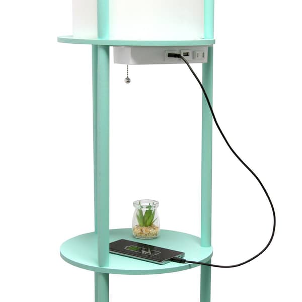 Simple Designs Round Modern Shelf USB Port Organizer Floor Lamp