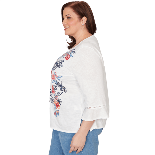 Plus Size Alfred Dunner Austin Floral Butterfly Embroidery Blouse