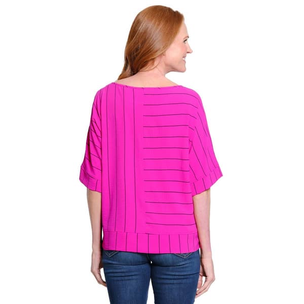Womens Ali Miles Elbow Sleeve Splice Stripe Blouse