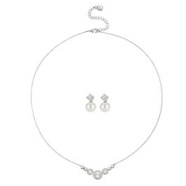 Roman Silver-Tone Cubic Zirconia & Pearl Necklace & Earrings Set