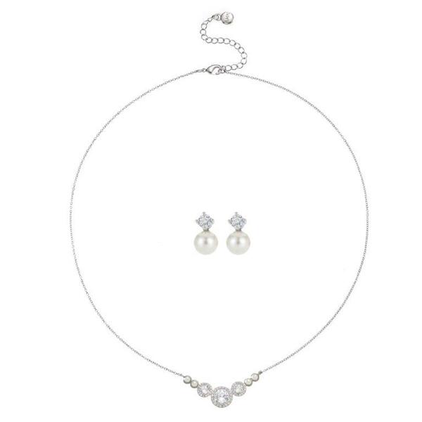 Roman Silver-Tone Cubic Zirconia & Pearl Necklace & Earrings Set - image 