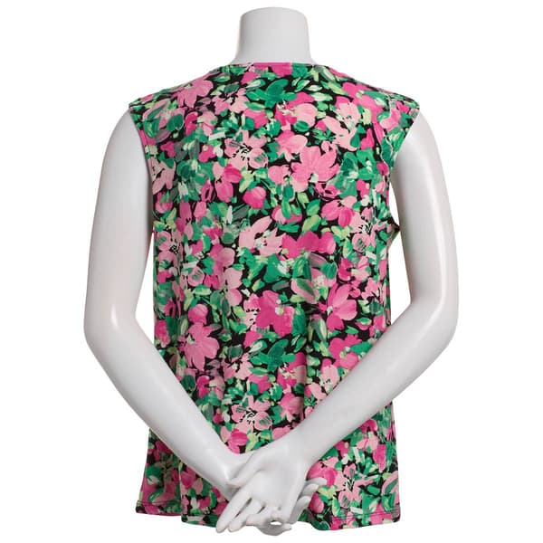 Plus Size Kasper Cap Sleeve Floral Keyhole Blouse