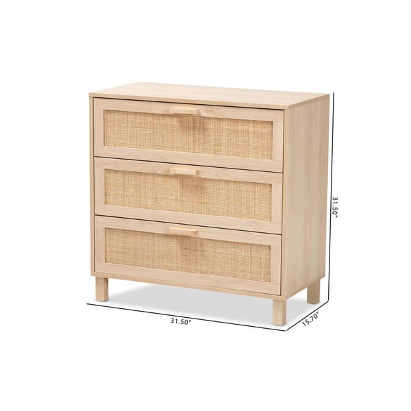 Baxton Studio Sebille Light Brown Wood 3-Drawer Storage Chest