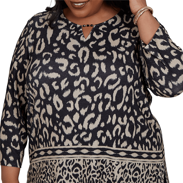 Plus Size Alfred Dunner Travel Advisory 3/4 Sleeve Leopard Blouse
