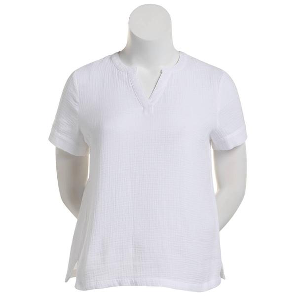 Womens Hasting & Smith Short Sleeve Split Neck Solid Boxy Tee - image 