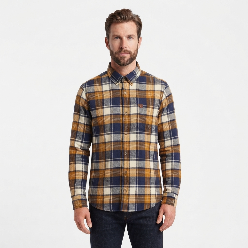 Mens Chaps Double Brush Stretch Flannel Shirt - Golden Brown
