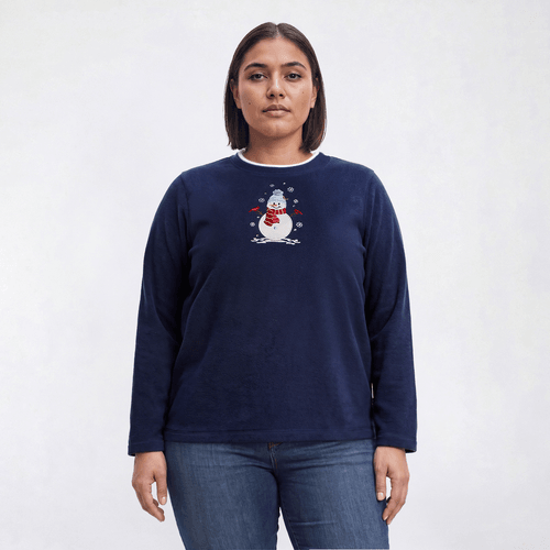 Plus Size Bonnie Evans Snowman & Cardinal(tm) Fleece Sweater - image 