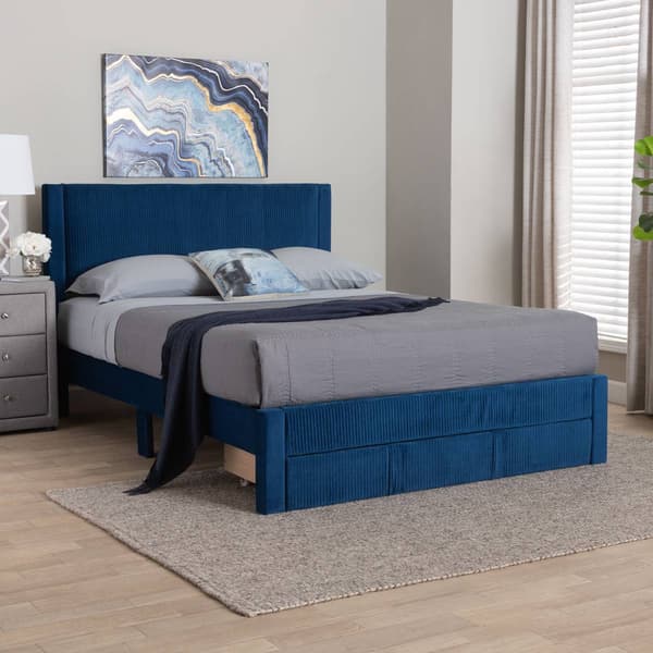 Baxton Studio Elora Modern Pleated Velvet Storage Queen Bedframe