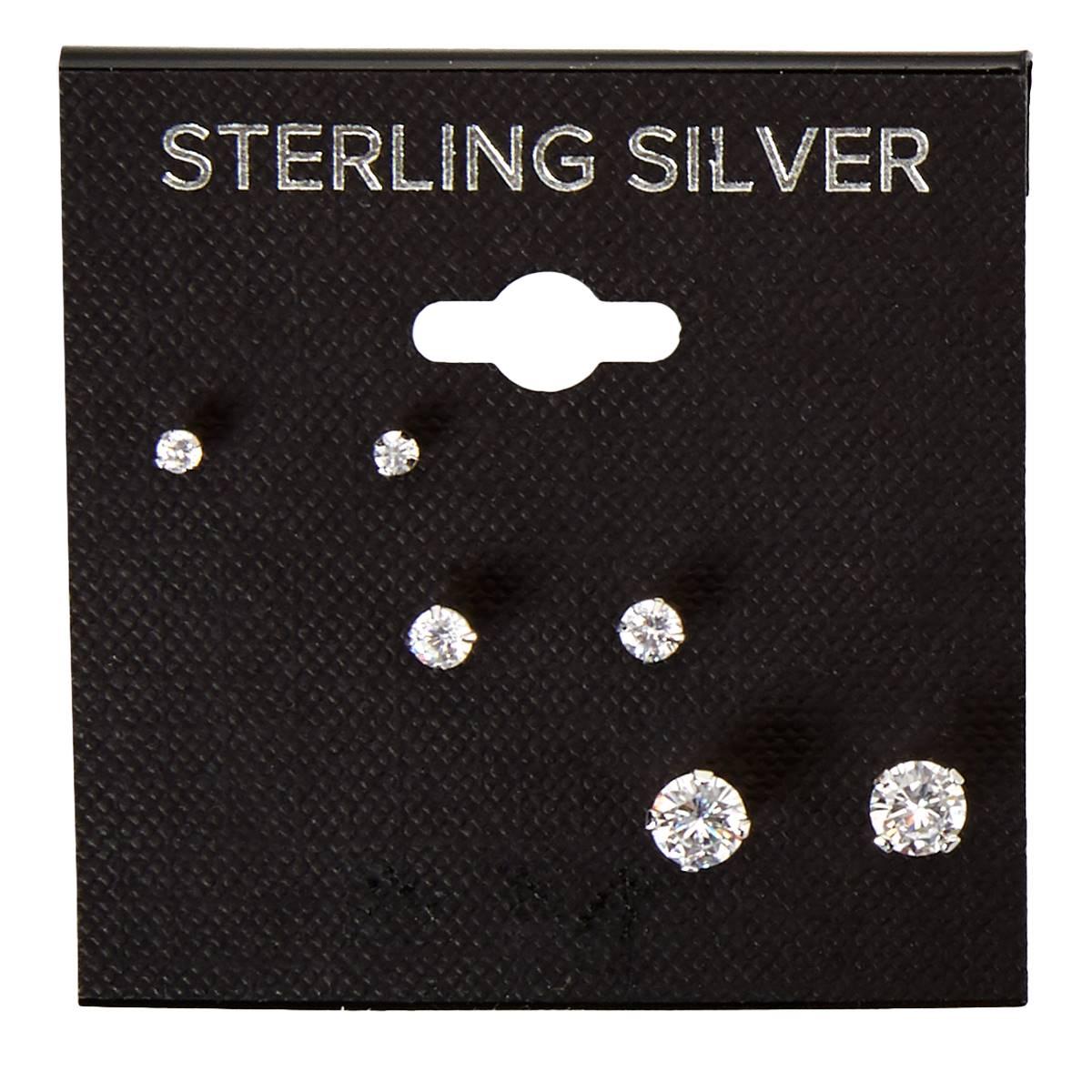 3pr. Sterling Silver CZ Stud Earrings Set