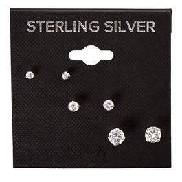 Sterling Silver Cubic Zirconia Trio Stud Earring Set
