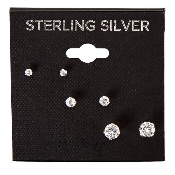 Sterling Silver Cubic Zirconia Trio Stud Earring Set - image 