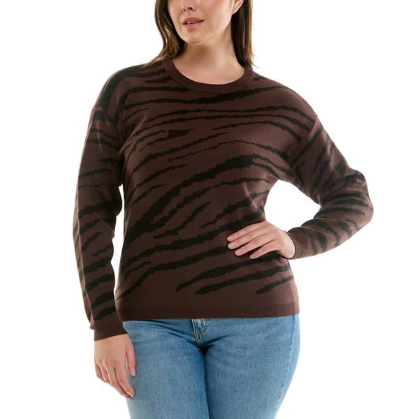 Womens Zac & Rachel Long Sleeve Zebra Crew Neck Sweater - image 
