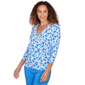 Petite Hearts of Palm Embraceable Blue Floral Surplice Blouse - image 3