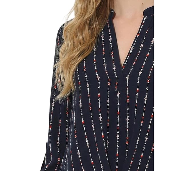 Womens NY Collection 3/4 Sleeve Pleated Front Stripe Arrow Blouse