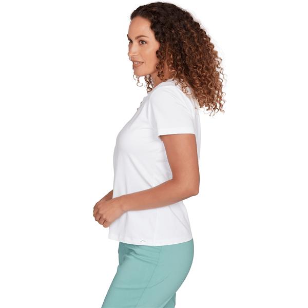 Womens Hearts of Palm Fresh Start Short Sleeve Split Neck Blouse