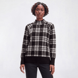 Womens Inner Circle Long Raglan Sleeve Plaid Sweater