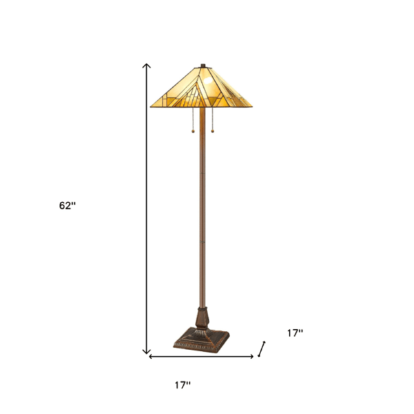 HomeRoots 62in. Two Light Stained Glass Shade Floor Lamp