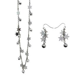 Silver-Tone Snowflake w/ Bells Necklace & Earring Set