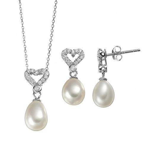 Gemstones Classics(tm) Sterling Heart & Pearl Necklace Set