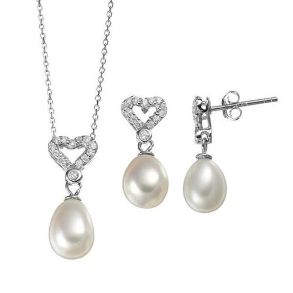 Gemstones Classics&#40;tm&#41; Sterling Heart & Pearl Necklace Set - image 