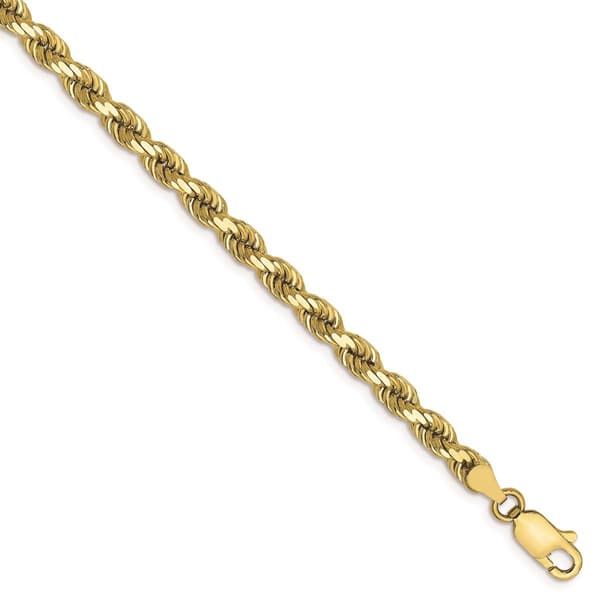 Mens Gold Classics(tm) 10kt. 4mm 9in. Semi-Solid Rope Chain Bracelet - image 