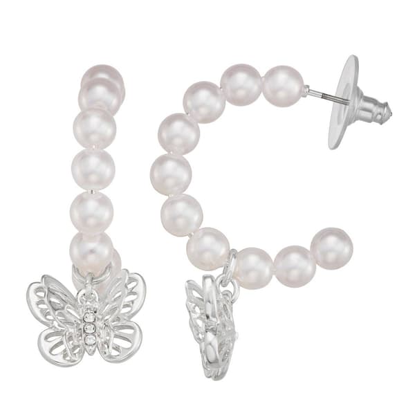 You''re Invited 27mm Pearl Butterfly Drop C-Hoop Earrings