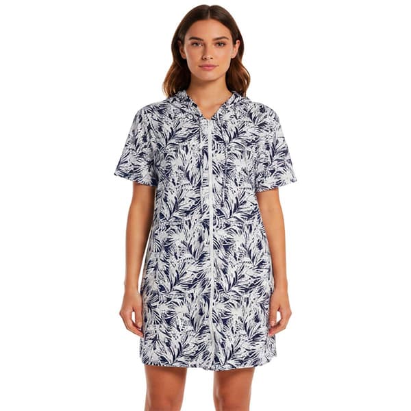 Womens J Valdi Costa Short Sleeve Zip Hoodie Swim Cover Up