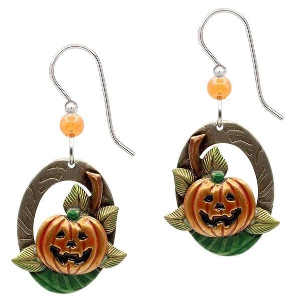 Silver Forest Jack-O-Lantern & Leaf Earrings - image 