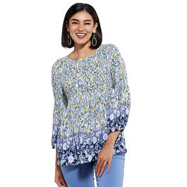 Womens Floral & Ivy 3/4 Sleeve Crew Neck Floral Border blouse