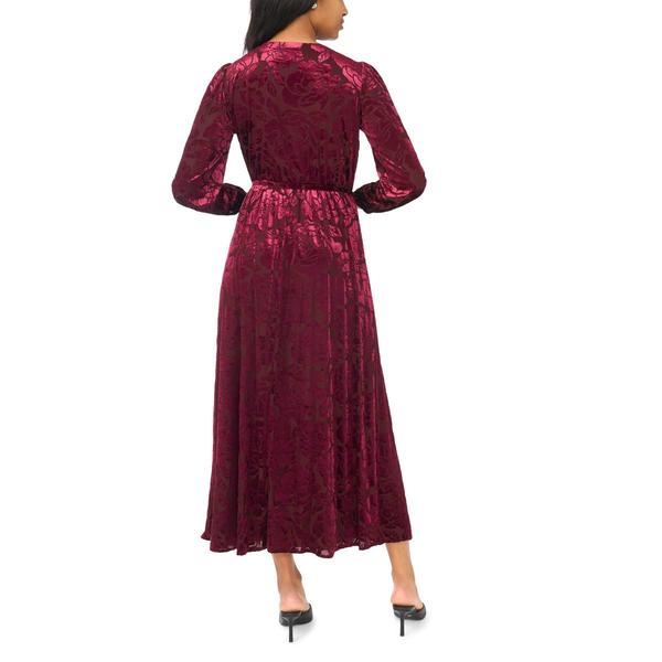 Womens MSK Long Sleeve Burnout Floral Surplice Neck Midi Dress