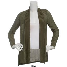 Womens Notations Long Sleeve Solid Perforated Open Cardigan
