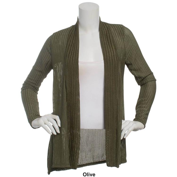 Womens Notations Long Sleeve Solid Perforated Open Cardigan