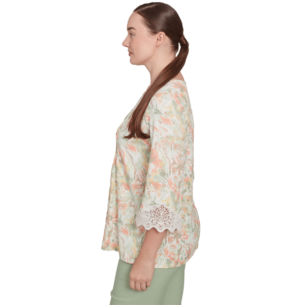 Womens Ruby Rd. Tropical Oasis Floral Lace Watercolor Blouse