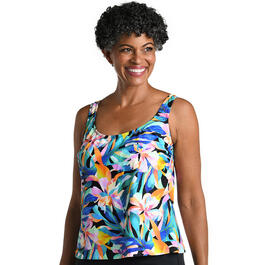 Maxine Women's Plus Size Sunset Bouquet Double Tiered Tankini Top