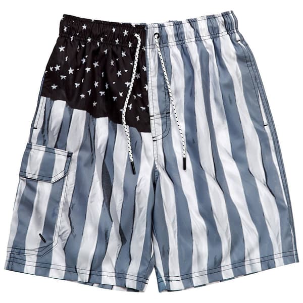 Young Mens SURFZONE&#40;R&#41; Photo Real Flag Swim Trunks - Black/White - image 