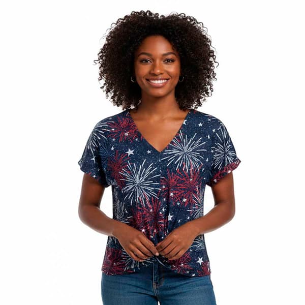 Womens Thomas & Olivia Dolman Sleeve Firework Stars V-Neck Tee - image 